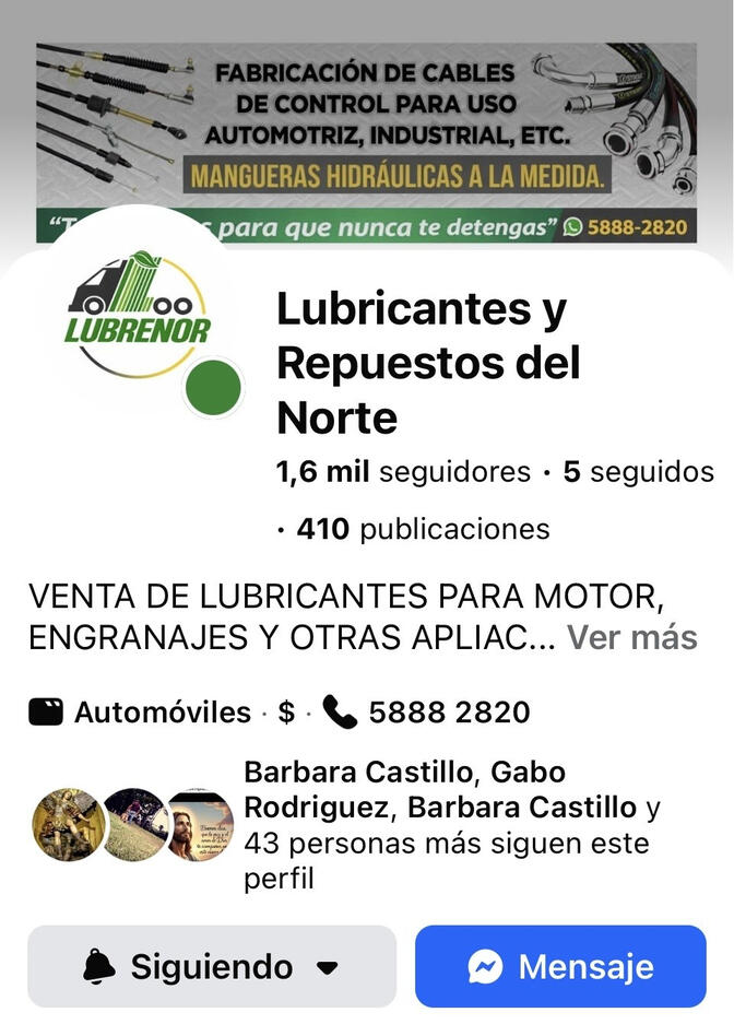 FACEBOOK LUBRENOR